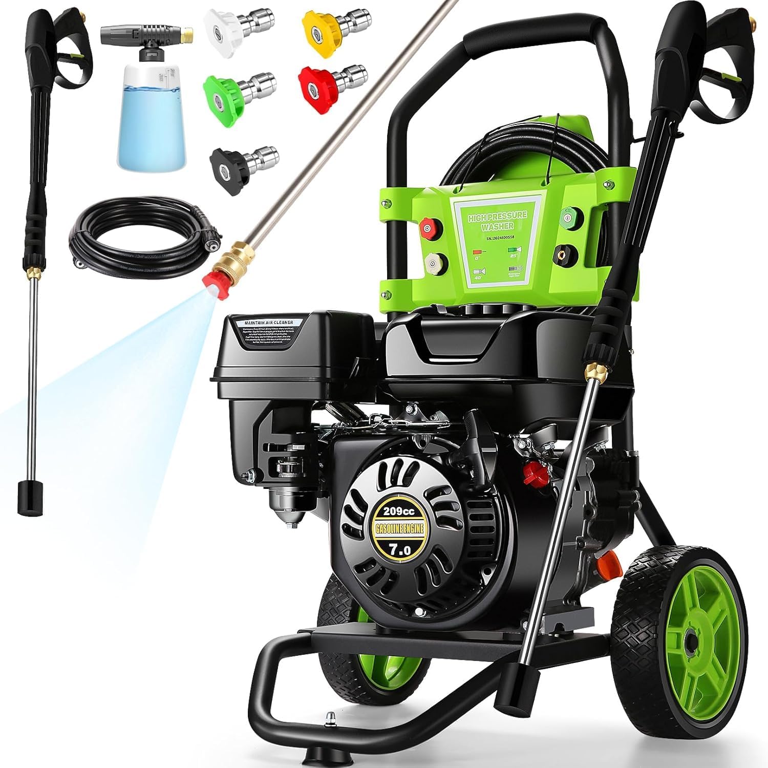 4200PSI Gas Pressure Washer, 7HP Engine Portable Power Washer with Wheels