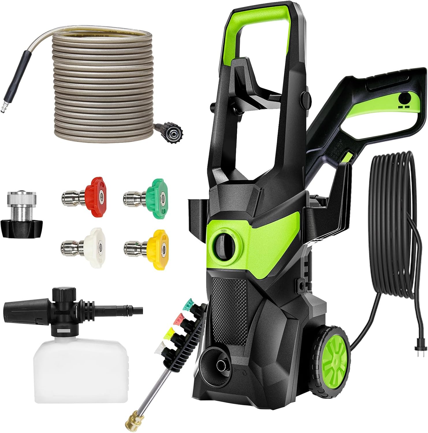 Electric Pressure Washer - 3000PSI Electric Power Washer with 33FT Pressure Hose, 33FT Power Cord, 4 Nozzles,450ML Foam Bottle, High Pressure Washer for Cars, Fences, Patios, Driveways