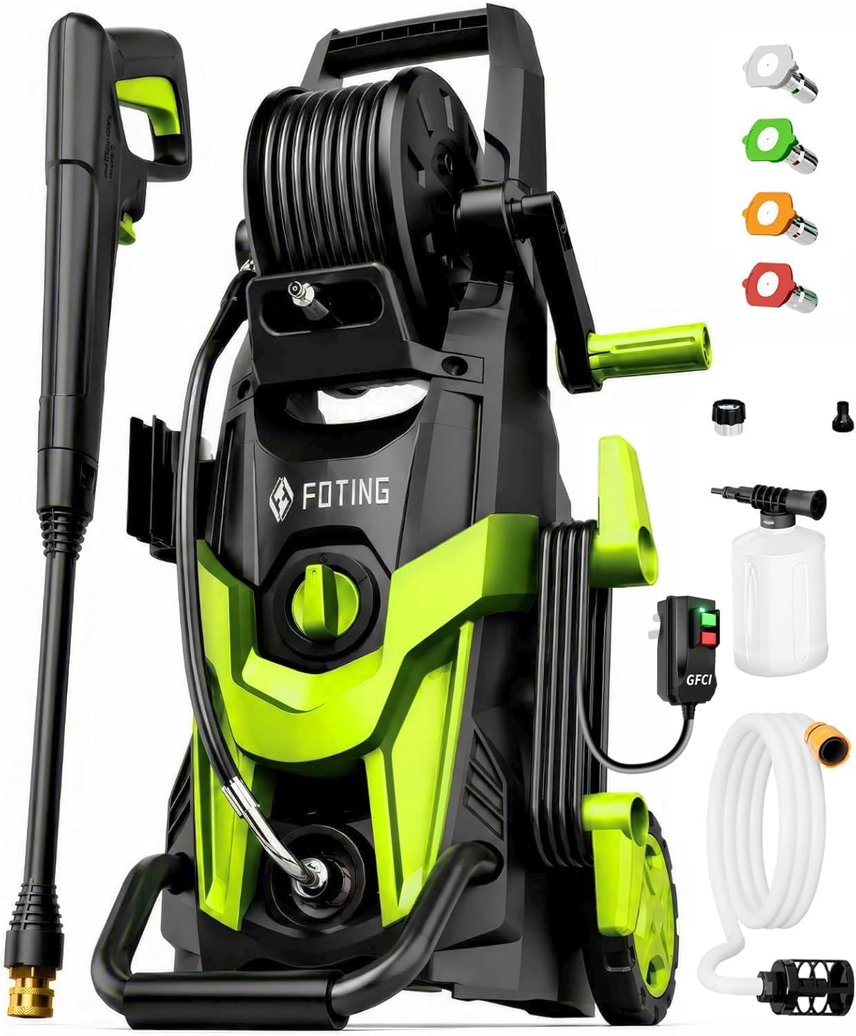 2026New 4800Max Power Pressure Washer with 4 Quick Connect Nozzles, 35ft Power Cord with GFCI, Inlet Hose and Filter, Foam Cannon for Cars, Fences, Driveways, Patios and Home (Green)